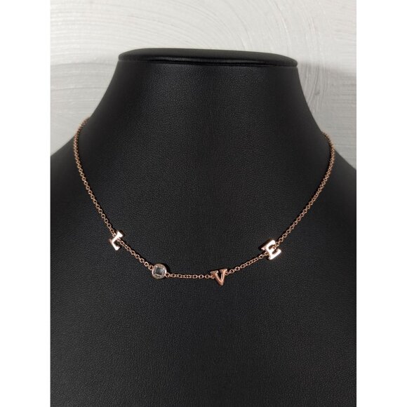 Puravida Rose Gold Tone LOVE Crystal Dainty Chain Necklace 17" - Picture 1 of 7